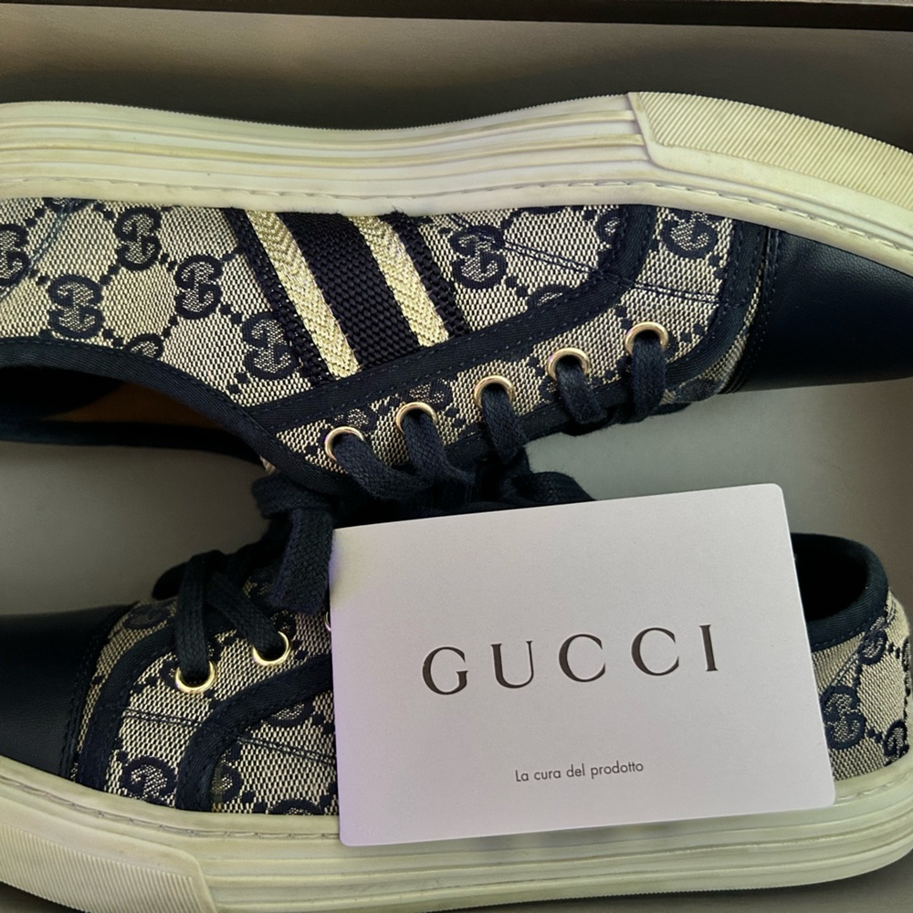 Navy blue and cream Gucci sneakers